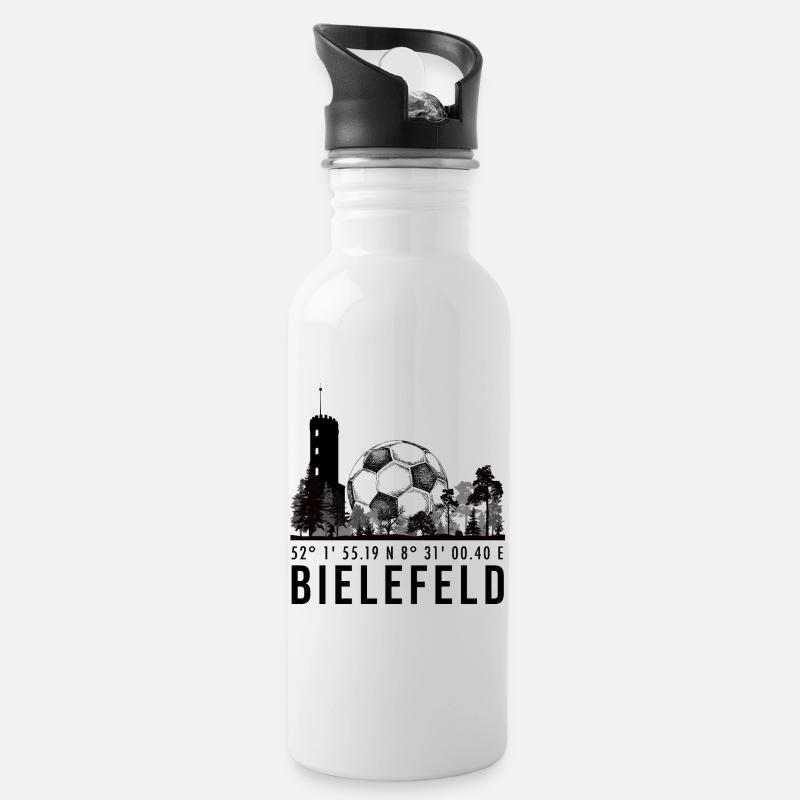 Koordinaten Bielefeld - Trinkflasche mit integriertem Trinkhalm - Weiß