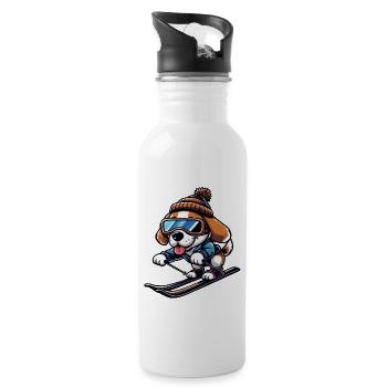 Winter holidays with chicken while skiing - Water bottle with straw - white - Right