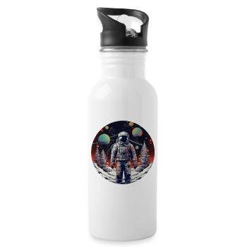 Astronaute dans l’espace hivernal avec sapin - Gourde avec paille intégrée - blanc - Droite