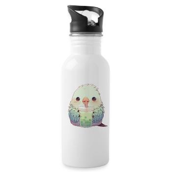 Kawaii Lovebird Drinks Boba Bubble Tea Chibi - Water bottle with straw - white - Right