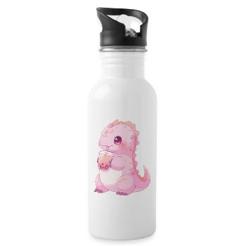 Kawaii Dinosaur Drinks Boba Bubble Tea Chibi - Water bottle with straw - white - Right