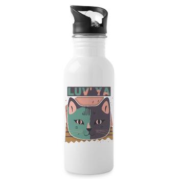Katzenkopf, Valentinstag Katze, Liebeserklärung - Trinkflasche mit integriertem Trinkhalm - Weiß - Rechts