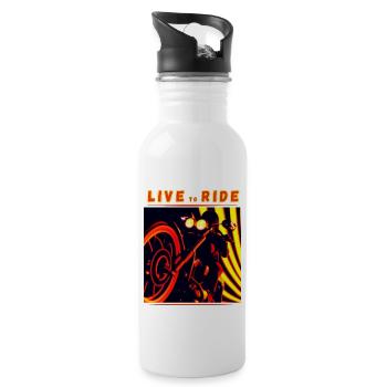 Rider and motorcycle from below - modern outline - Water bottle with straw - white - Right