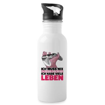 Lustiges Gaming Motiv - Perfektes Geschenk - Trinkflasche mit integriertem Trinkhalm - Weiß - Rechts