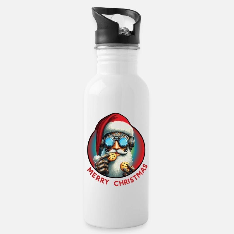 Weihnachtsmann Cyberpunk - Trinkflasche mit integriertem Trinkhalm - Weiß