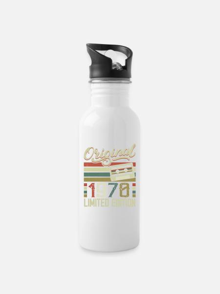 Jahrgang 1970er Retro 1970er Jahre Geburtstagsgeschenk - Trinkflasche mit integriertem Trinkhalm - Weiß