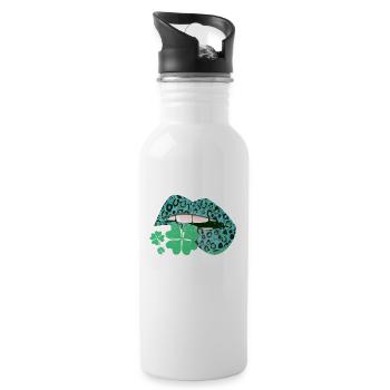 Irish Shamrock Green Lips Shamrock Happy - Water bottle with straw - white - Right