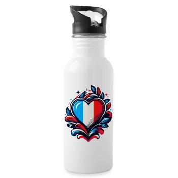 Coeur drapeau Français - Gourde avec paille intégrée - blanc - Droite