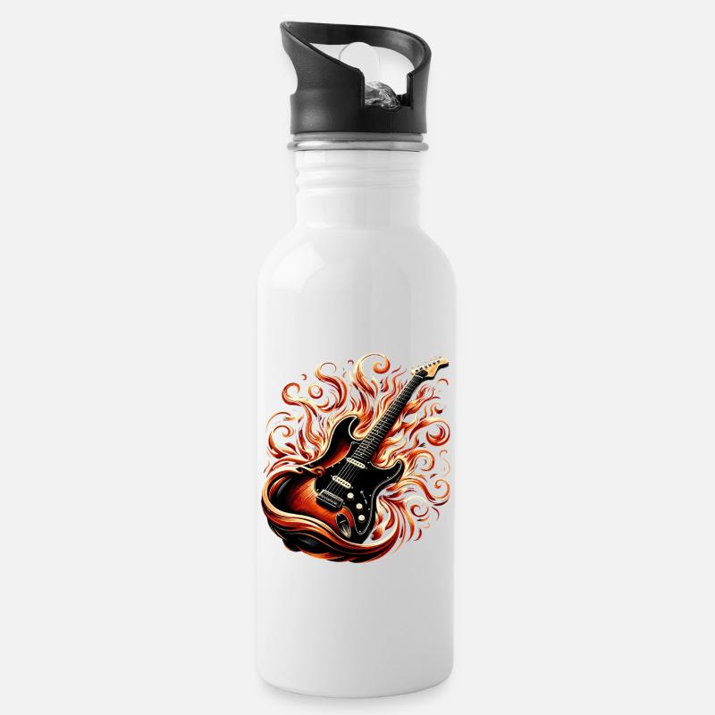 Guitare Électrique avec des Flammes - Gourde avec paille intégrée - blanc