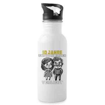 PAAR 10 JAHRE UND NOCH IMMER VERLIEBT - Trinkflasche mit integriertem Trinkhalm - Weiß - Rechts