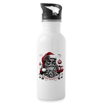 Merry Christmas Creepy Goth Santa Pajama - Water bottle with straw - white - Right