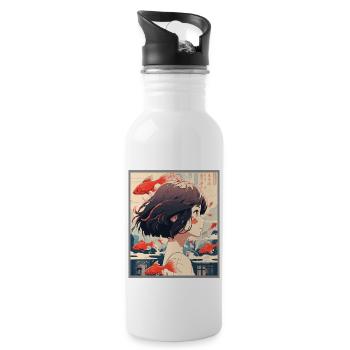 Vintage Japanisch Ästhetik Otaku Anime Girl - Trinkflasche mit integriertem Trinkhalm - Weiß - Rechts
