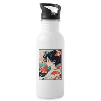 Vintage Japanisch Ästhetik Otaku Anime Girl - Trinkflasche mit integriertem Trinkhalm - Weiß - Rechts