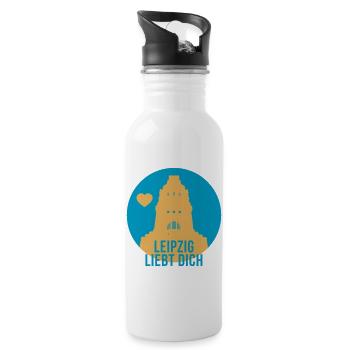 Leipzig liebt dich - Trinkflasche mit integriertem Trinkhalm - Weiß - Rechts