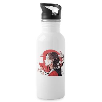 Vintage Japanisch Ästhetik Otaku Anime Girl - Trinkflasche mit integriertem Trinkhalm - Weiß - Rechts