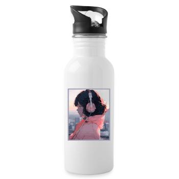 Vintage Japanisch Ästhetik Otaku Anime Girl - Trinkflasche mit integriertem Trinkhalm - Weiß - Rechts