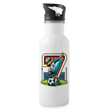 7 Jahre Alter Junge Fußball Geburtstag Shirt Idee - Trinkflasche mit integriertem Trinkhalm - Weiß - Rechts