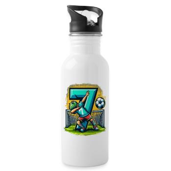7 Jahre Alter Junge Fußball Geburtstag Shirt Idee - Trinkflasche mit integriertem Trinkhalm - Weiß - Rechts