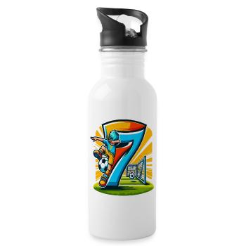 7 Jahre Alter Junge Fußball Geburtstag Shirt Idee - Trinkflasche mit integriertem Trinkhalm - Weiß - Rechts