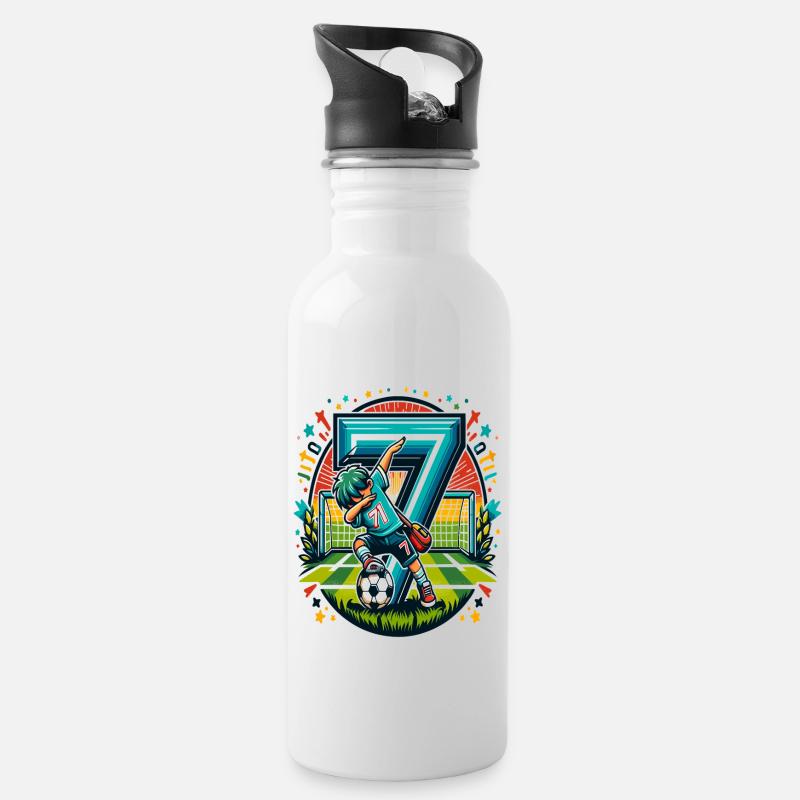 Idée de chemise d’anniversaire de football garçon de 7 ans - Gourde avec paille intégrée - blanc