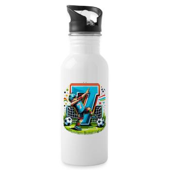 7 Jahre Alter Junge Fußball Geburtstag Shirt Idee - Trinkflasche mit integriertem Trinkhalm - Weiß - Rechts