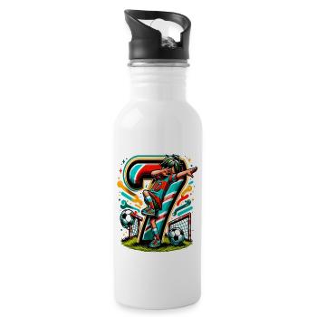 7 Jahre Alter Junge Fußball Geburtstag Shirt Idee - Trinkflasche mit integriertem Trinkhalm - Weiß - Rechts