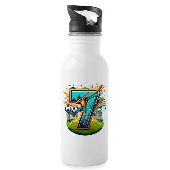 7 Jahre Alter Junge Fußball Geburtstag Shirt Idee - Trinkflasche mit integriertem Trinkhalm - Weiß - Rechts