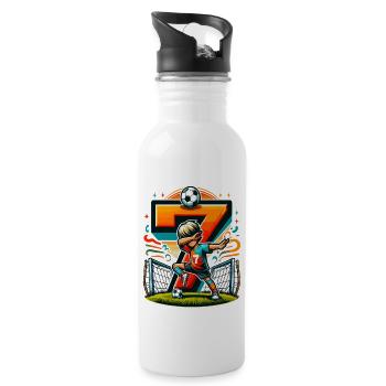 7 Jahre Alter Junge Fußball Geburtstag Shirt Idee - Trinkflasche mit integriertem Trinkhalm - Weiß - Rechts