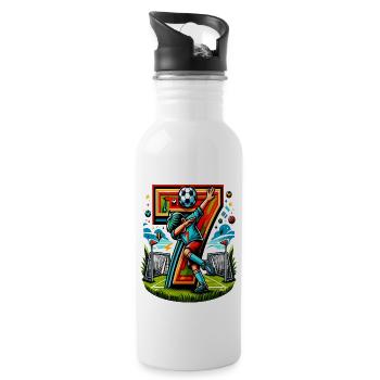7 Jahre Alter Junge Fußball Geburtstag Shirt Idee - Trinkflasche mit integriertem Trinkhalm - Weiß - Rechts