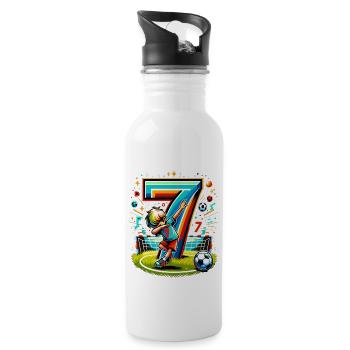 7 Jahre Alter Junge Fußball Geburtstag Shirt Idee - Trinkflasche mit integriertem Trinkhalm - Weiß - Rechts