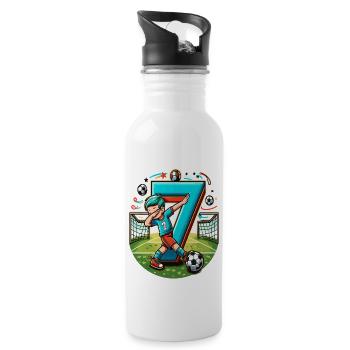 7 Jahre Alter Junge Fußball Geburtstag Shirt Idee - Trinkflasche mit integriertem Trinkhalm - Weiß - Rechts