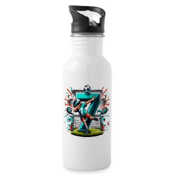 7 Jahre Alter Junge Fußball Geburtstag Shirt Idee - Trinkflasche mit integriertem Trinkhalm - Weiß - Rechts