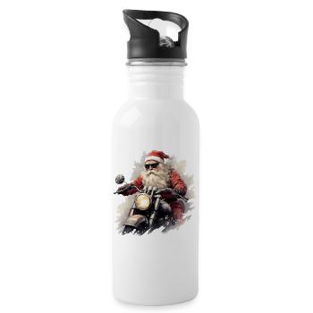 Motorbike Riding Santa Claus - Christmas - Water bottle with straw - white - Right