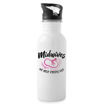 Nurse Midwife Birth Worker Pun - Water bottle with straw - white - Right