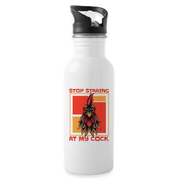 Stop Staring At My Cock Landwirtschaft Biobauer - Trinkflasche mit integriertem Trinkhalm - Weiß - Rechts