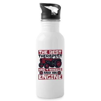 The Best Therapist Has 4 Wheels Bauer Biobauer - Trinkflasche mit integriertem Trinkhalm - Weiß - Rechts