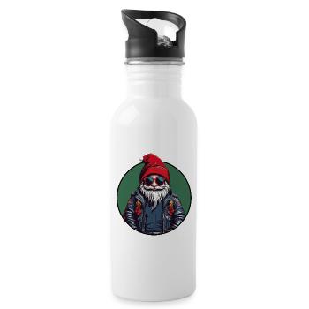 Cool Christmas Santa Claus Funny Christmas Santa - Water bottle with straw - white - Right