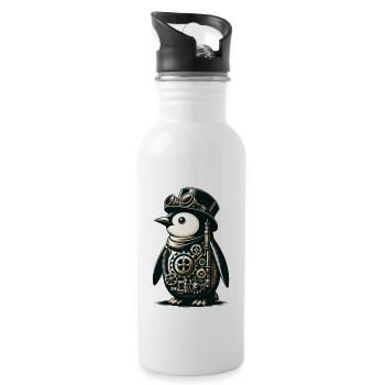 Vintage Victorian Steampunk Penguin Lover Gift - Water bottle with straw - white - Right