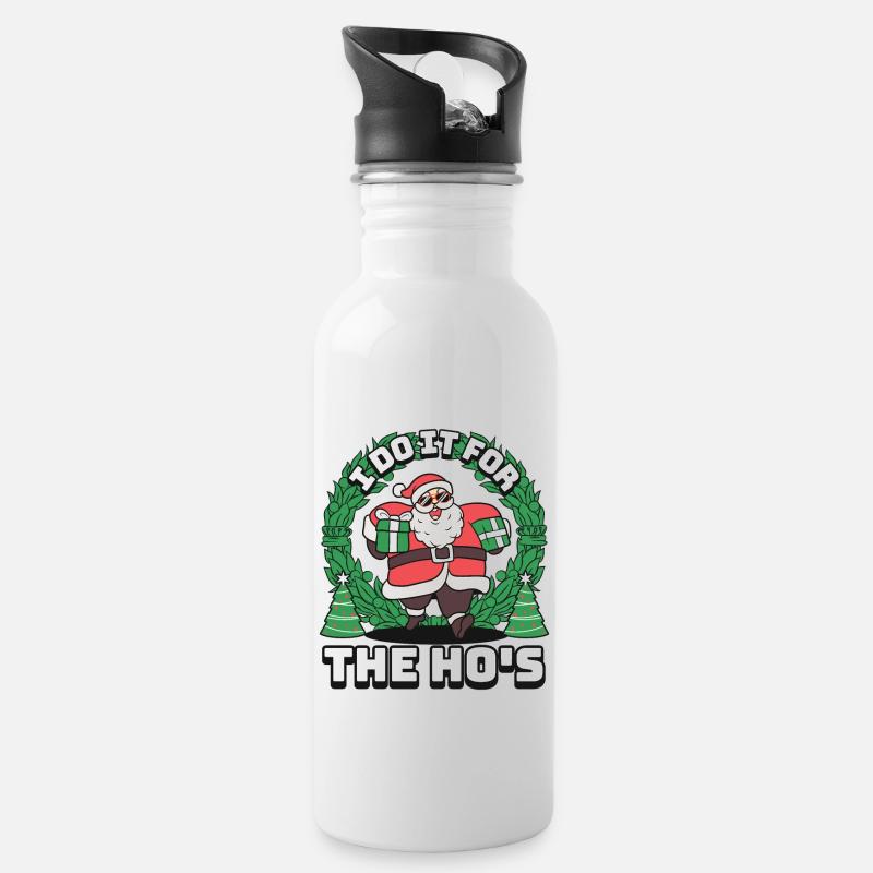 I Do It For The Ho´s Lustig Santa Nikolaus - Trinkflasche mit integriertem Trinkhalm - Weiß