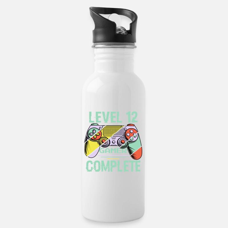 Level 12 Complete 12 Years Gamer Level 12 Complete - Trinkflasche mit integriertem Trinkhalm - Weiß