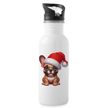French Bulldog Merry Christmas - Water bottle with straw - white - Right