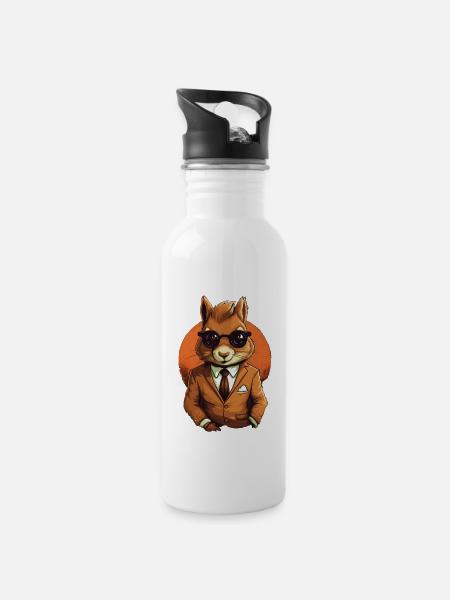 Eichhörnchen Business Sonnenbrille - Trinkflasche mit integriertem Trinkhalm - Weiß