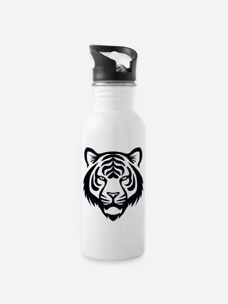 Felin Dschungel-Tigerkopf - Trinkflasche mit integriertem Trinkhalm - Weiß