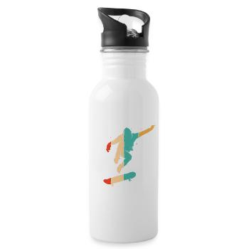 Retro Skatepark Skatergirl Skaterboy Skater - Trinkflasche mit integriertem Trinkhalm - Weiß - Rechts