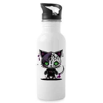 Chat Zombie Yeux Verts - Gourde avec paille intégrée - blanc - Droite