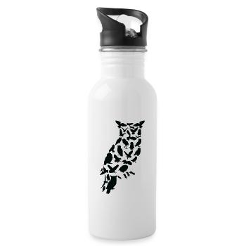 Eule Vogel Wald Wildtier Tier Eulen Scherenschnitt - Trinkflasche mit integriertem Trinkhalm - Weiß - Rechts
