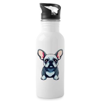 Französische Bulldogge Hund Illustration - Trinkflasche mit integriertem Trinkhalm - Weiß - Rechts