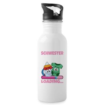 Schwester werden Schwester 2024 - Trinkflasche mit integriertem Trinkhalm - Weiß - Rechts