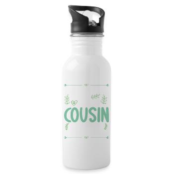 Berühre Mich Nicht! Ich Habe Verrückten Cousin - Trinkflasche mit integriertem Trinkhalm - Weiß - Rechts