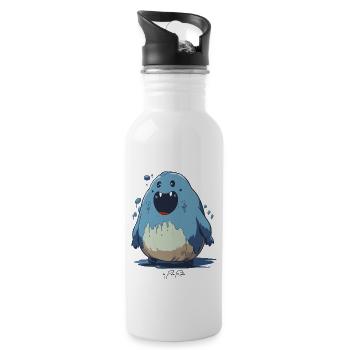 Cartoon-Kreatur lustiger Blob - Trinkflasche mit integriertem Trinkhalm - Weiß - Rechts
